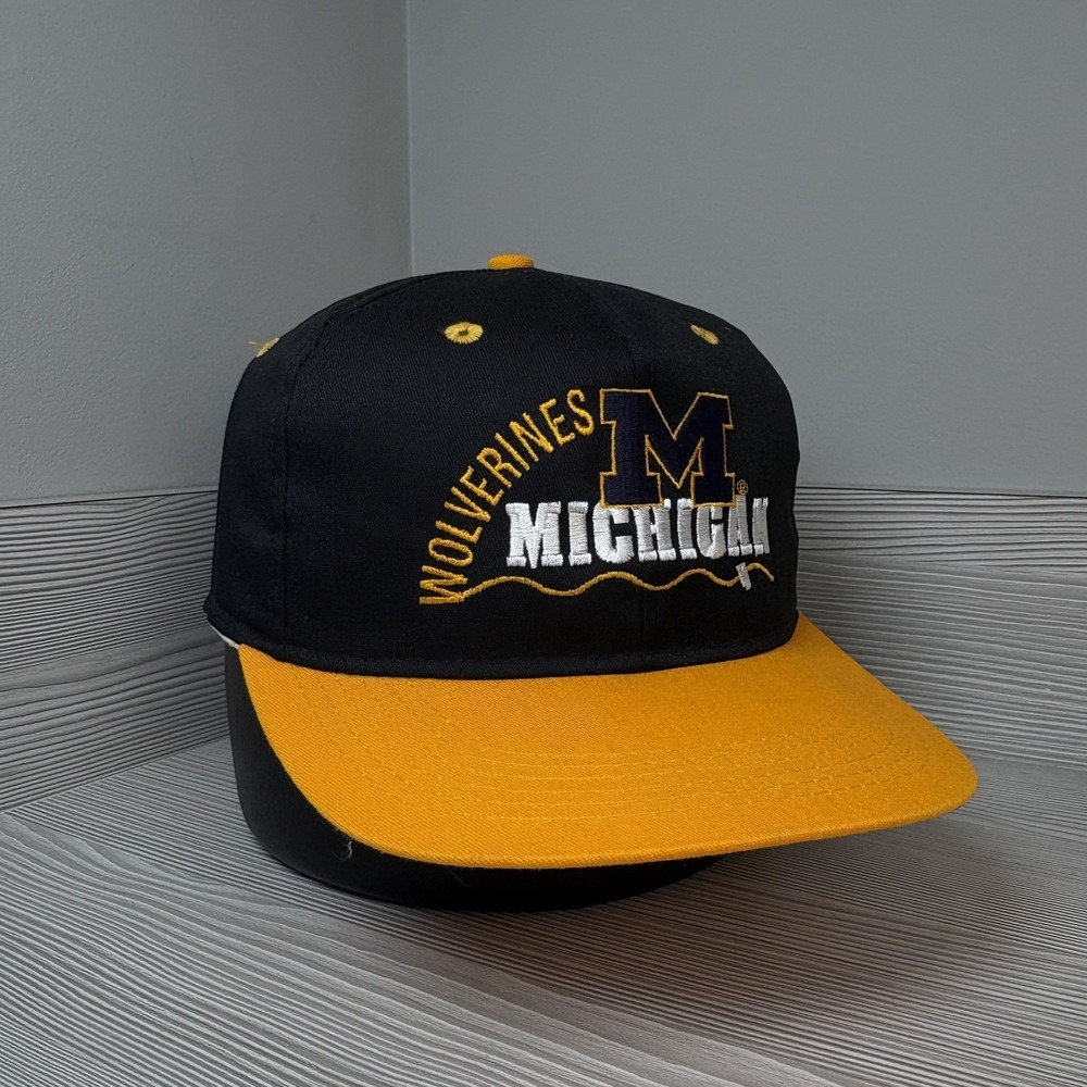 Vintage 90's University Of Michigan Wolverines Hat Cinchback NCAA Cap Adjustable